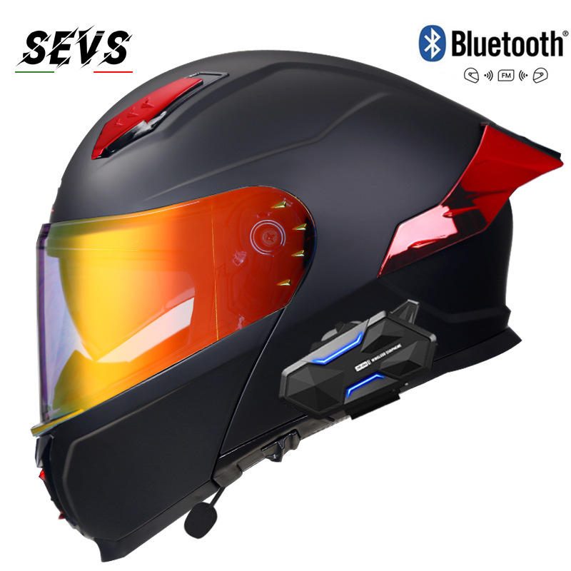 Sevs Κράνος Μοτοσυκλέτας Modular DOT Διπλή Ζελατίνα Bluetooth 8